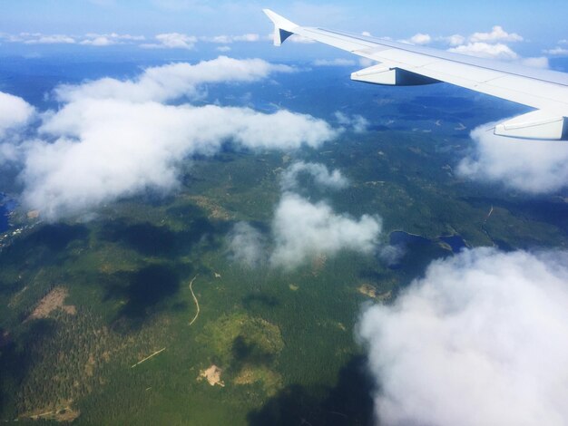 Voler au-dessus de la terre et des forêts dans le ciel