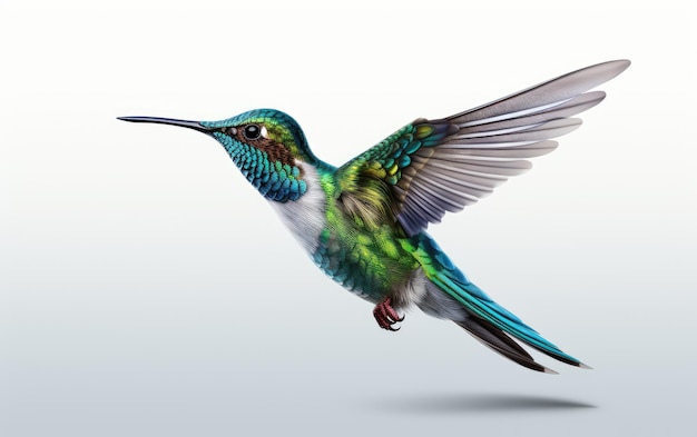 Voler un beau colibri coloré isolé sur fond blanc