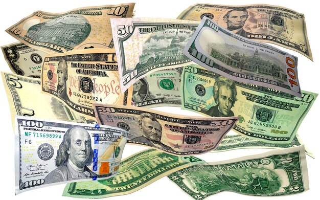 Voler des billets d'un dollar dans un chaos désordonné de toutes les dénominations