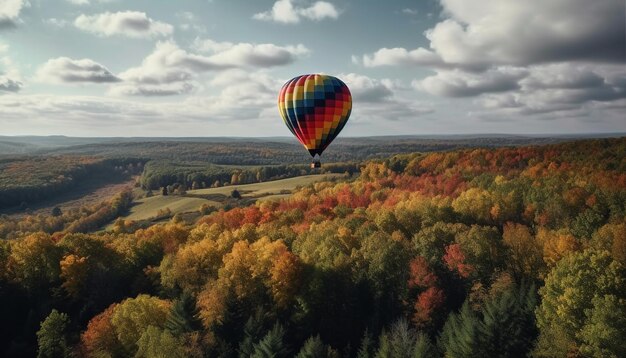 Voler haut dans une aventure de ballon vibrante d'automne générée par l'IA