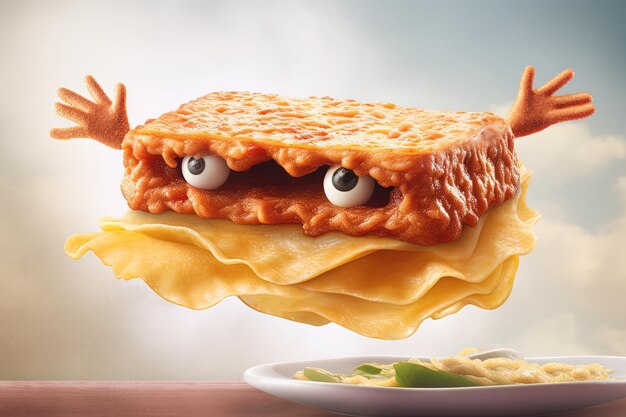 Voler lasagne monstre illustration générative ai