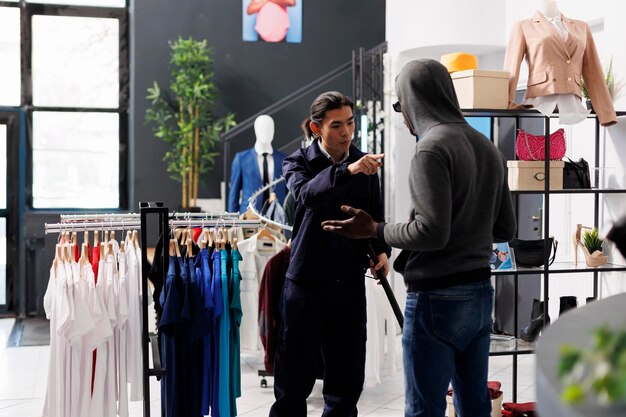 Le voleur a été attrapé en train de voler un magasin par un ouvrier.