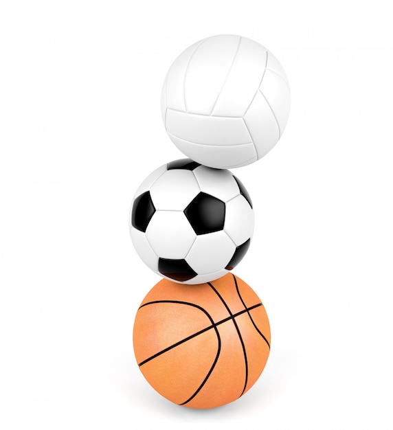 Volley-ball, ballon de football, basket-ball, ballons de sport isolés sur fond blanc