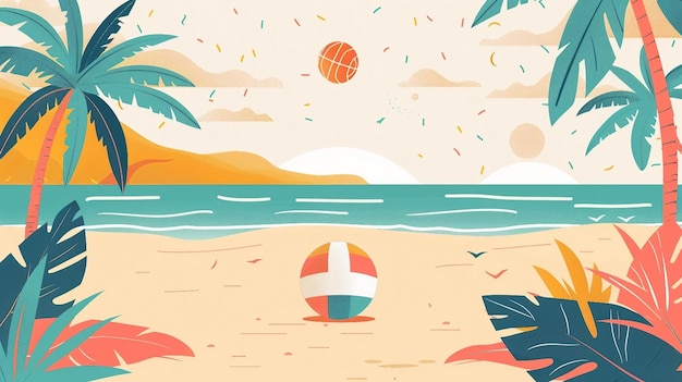 Un volley-ball de plage avec un minimum de détails AI générer une illustration
