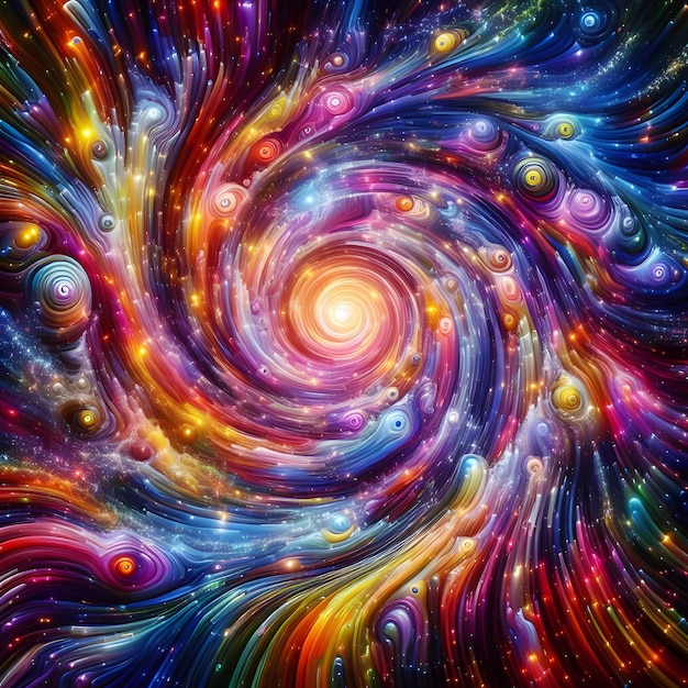 Vortex psychédélique présentant des formes abstraites et colorées dans un spectacle cosmique