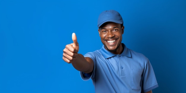 Votre texte ici Jeune homme africain confiant dans un casque pointant loin et souriant pendant l'IA générative