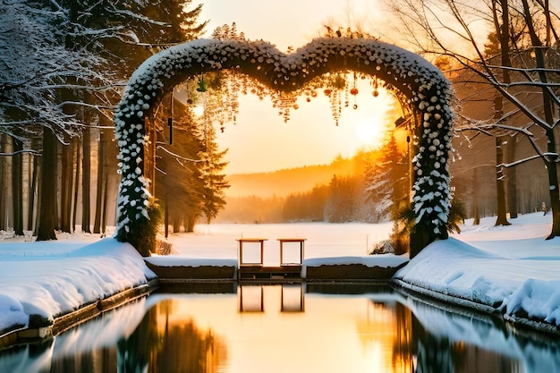 Photo voûte en forme de coeur dans la neige