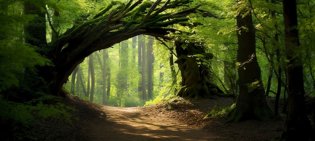 Voûte naturelle façonnée par des branches dans la forêt