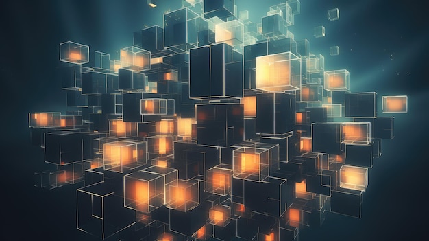 voxel futuriste cubes artificiels illustration pixel rendu virtuel cube visage cyborg voxel futuriste cubes artificiels générés par ai