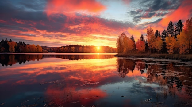 Voyage au coucher du soleil d'automne paysage du nord