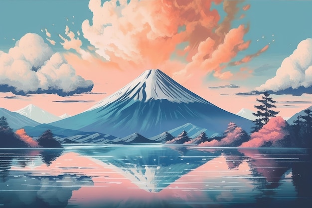 Voyage au Japon Concept Affiche de voyage avec Japon Mont Fuji extrême gros plan Generative AI