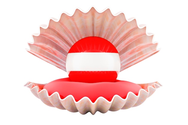 Voyage en Autriche concept Pearl avec drapeau autrichien à l'intérieur du coquillage rendu 3d