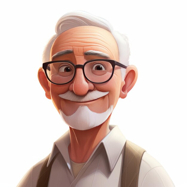 Photo le voyage aventureux d'un professeur de style pixar dévoilant les merveilles sur un fond blanc