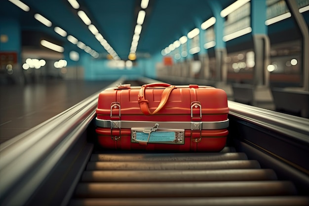 Le voyage commence La valise glisse sur le convoyeur de bagages