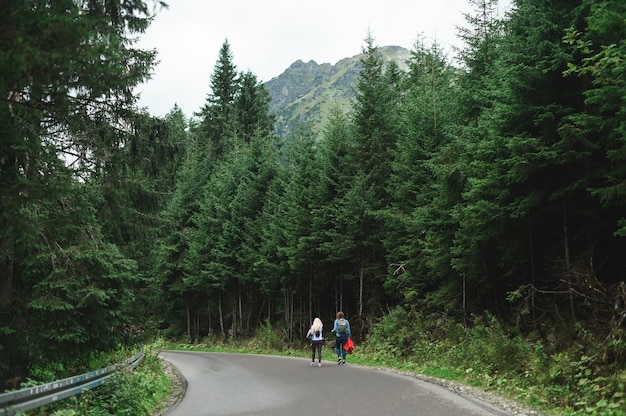 Voyage dans le concept de montagnes avec couple de randonnée