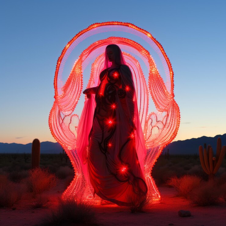 Photo le voyage divin embrassant les contradictions d'une neon madonna demiurge enceinte