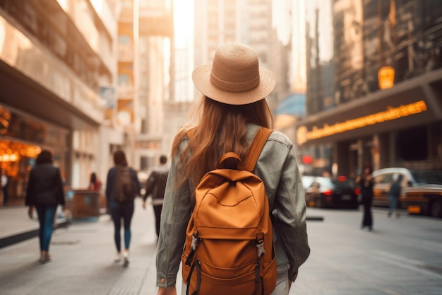 Voyage à dos de femme dans la ville AI générative