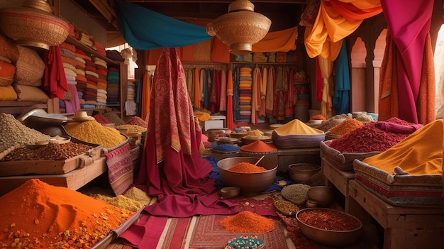 Photo un voyage dynamique sur le marché avec des tissus d'épices et une diversité culturelle