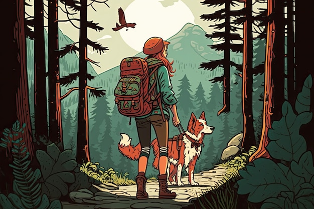 Voyage fille avec chien dans les montagnes randonnées Voyager avec un animal de compagnie