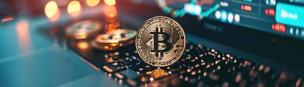 Photo voyage d'investissement personnel une vue rapprochée d'un individu mettant en place son premier commerce de bitcoin sur un ordinateur capturant le moment de l'entrée dans le monde de la crypto-monnaie