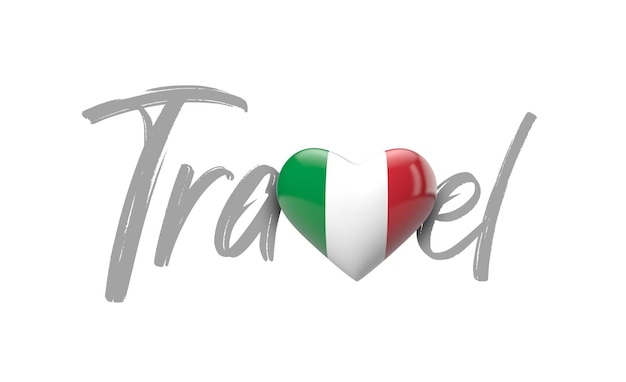 Voyage Italie amour coeur drapeau rendu 3D