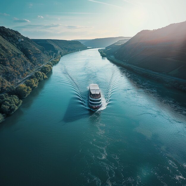 Photo voyage panoramique en bateau le long du rhin