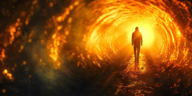 Photo voyage d'un personnage perdu dans l'obscurité redécouverte de la lumière concept développement du personnage arc de rédemption croissance émotionnelle surmonter l'adversité trouver la force intérieure
