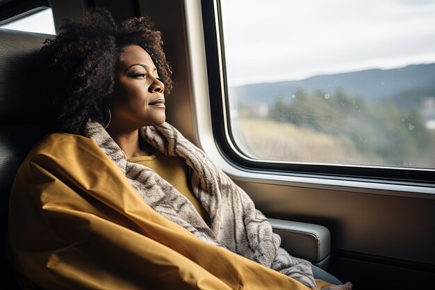 Voyage seul avec vous-même et vos pensées Une jeune femme afro-américaine prend le train en regardant pensivement par la fenêtre Concept de désintoxication numérique et hors ligne