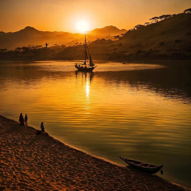 Voyage tourisme plage au coucher du soleil vue image ai