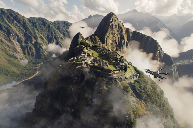 Photo voyage à travers les cieux au-dessus de machu picchu comme en génératif ai