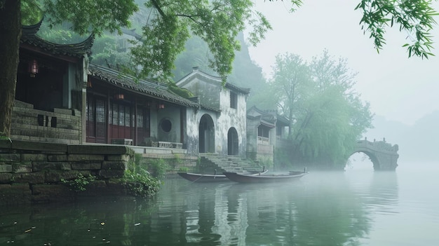 Photo voyage ville asie ancienne montagne brouillard forêt colline architecture en plein air chine