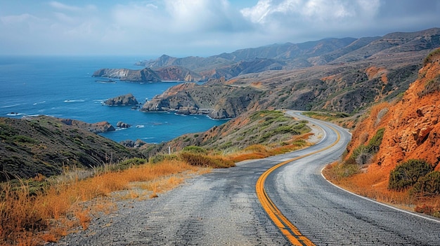 Photo un voyage en voiture pittoresque le long du tapis peint de la côte sinueuse