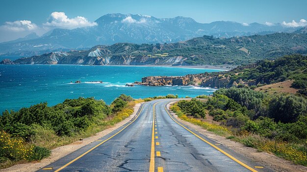 Photo un voyage en voiture pittoresque le long du tapis peint de la côte sinueuse