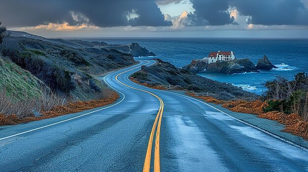 Photo un voyage en voiture pittoresque le long du tapis peint de la côte sinueuse