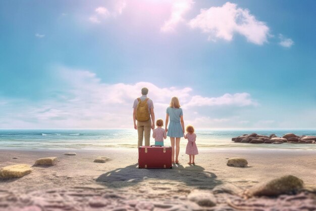 Voyager en famille avec des bagages pendant les vacances à la plage créé avec Generative AI