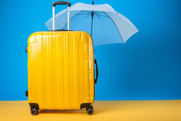 Voyages sûrs et accessoires de voyage pour bagages bleus sur fond jaune
