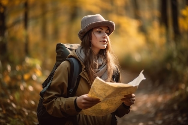 Voyageur femme automne seul Chemin de la mode Générer Ai