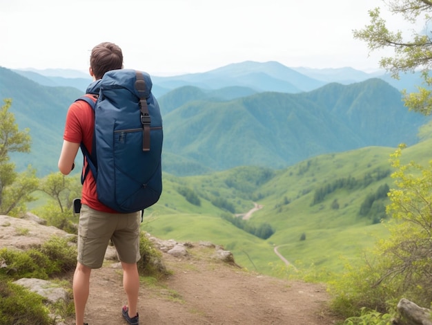 Voyageur Homme qui grimpe avec un sac à dos Voyage Concept de style de vie Aventure active Vacances d'été