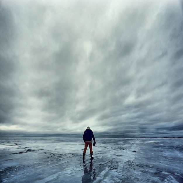 voyageur sur la plaine de glace