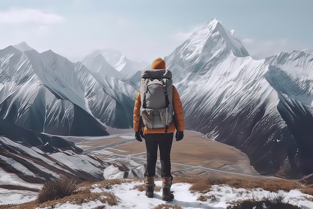 Voyageur en randonnée avec des sacs à dos Image générée par la technologie AI