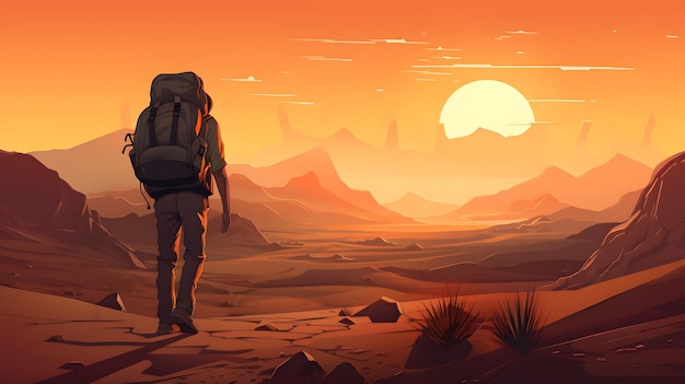 Un voyageur solitaire explorant l'immensité du désert