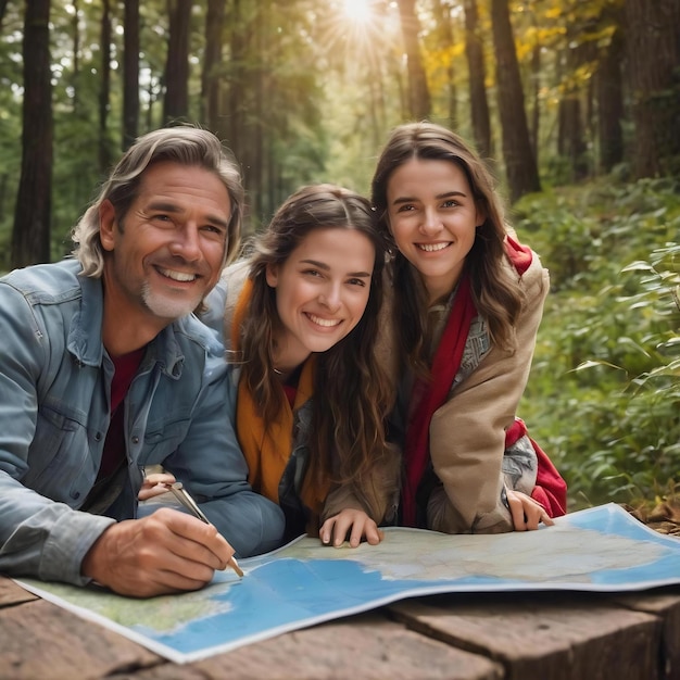 Des voyageurs heureux avec une carte