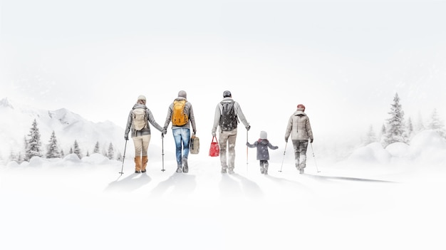 Les voyageurs parcourent les sommets enneigés pour capter la beauté fascinante des montagnes enneigées.