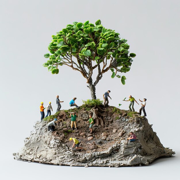 Les voyageurs s'assoient sous une miniature d'arbre