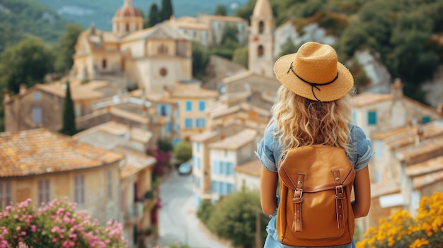 Photo une voyageuse admirant le paysage d'une ville rurale en france