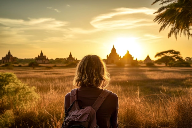 Une voyageuse photographie des temples à Bagan, au Myanmar
