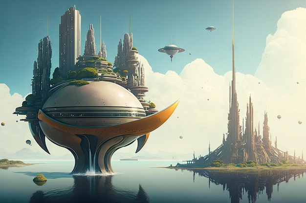 Voyagez vers les futurs gratte-ciel de la ville et les îles flottantes avec un monde virtuel futuriste