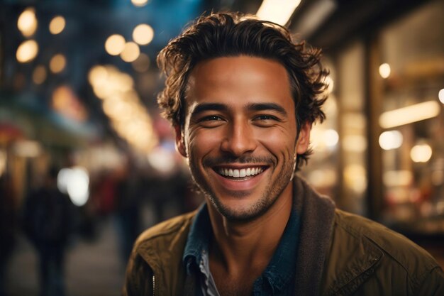 Le vrai bonheur d'un homme avec un grand sourire radieux et des yeux étincelants