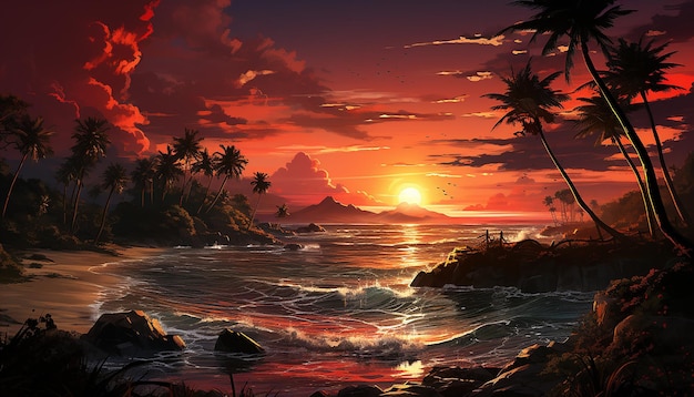 Une vraie vue du coucher de soleil sur la plage