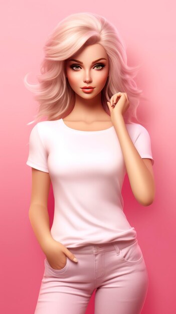 De vraies femmes comme Barbie vêtues d'un t-shirt blanc vierge